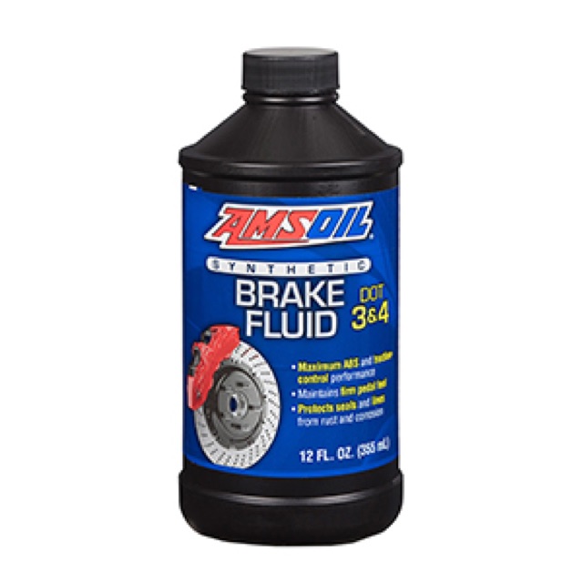 Bottle of AMSOIL DOT 3 and DOT 4 100% Synthetic Brake Fluid