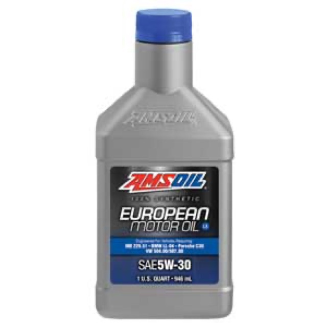 Bottle of AMSOIL European Car Formula 100% Synthetic Motor Oil