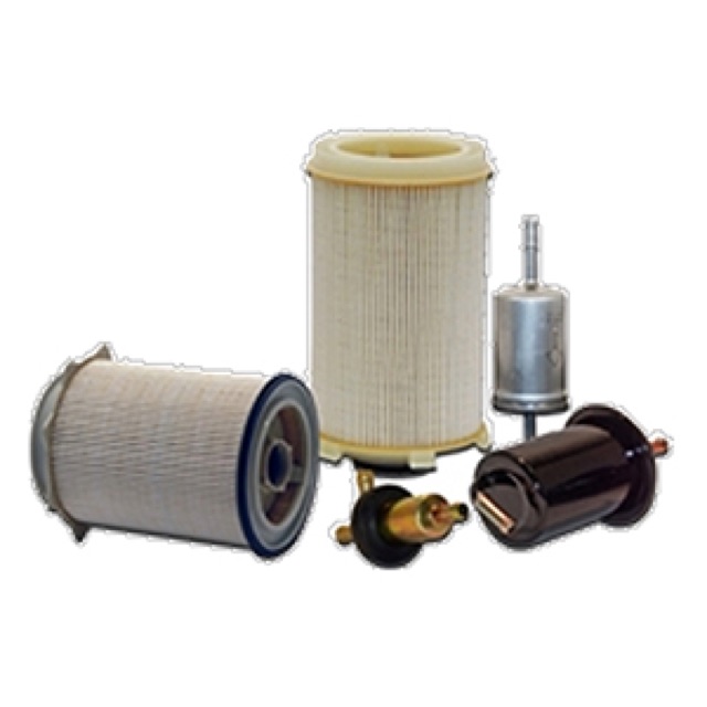 An assortment of fuel and hydraulic filters