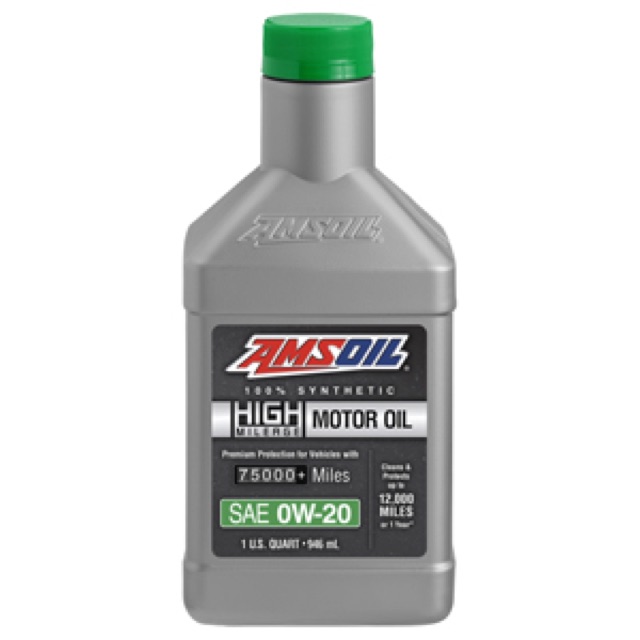 Bottle of AMSOIL High-Mileage 100% Synthetic Motor Oil
