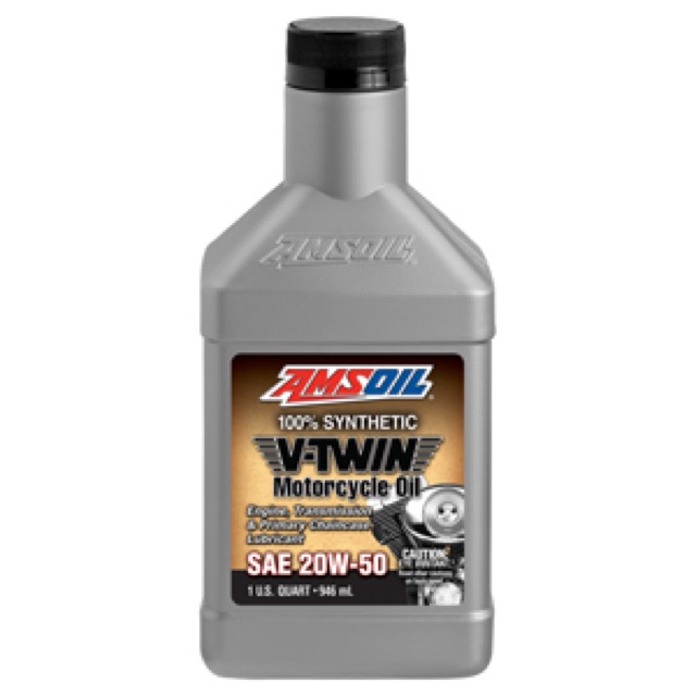 Bottle of AMSOIL 100% Synthetic V-Twin Motorcycle Oil